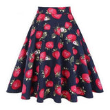 Cherry Printed 1950s Rockabilly Pleated Skirt High