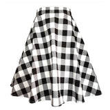Checkered Cotton Womens Midi Skirts High Waist