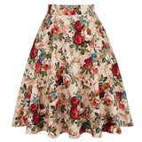 Floral Midi Skirt High Waist Cotton 50s Summer