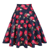 Floral Midi Skirt High Waist Cotton 50s Summer