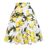 Floral Midi Skirt High Waist Cotton 50s Summer