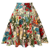 Floral Midi Skirt High Waist Cotton 50s Summer