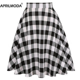 Red Women Pleated Skirt High Waist Checkered Plaid