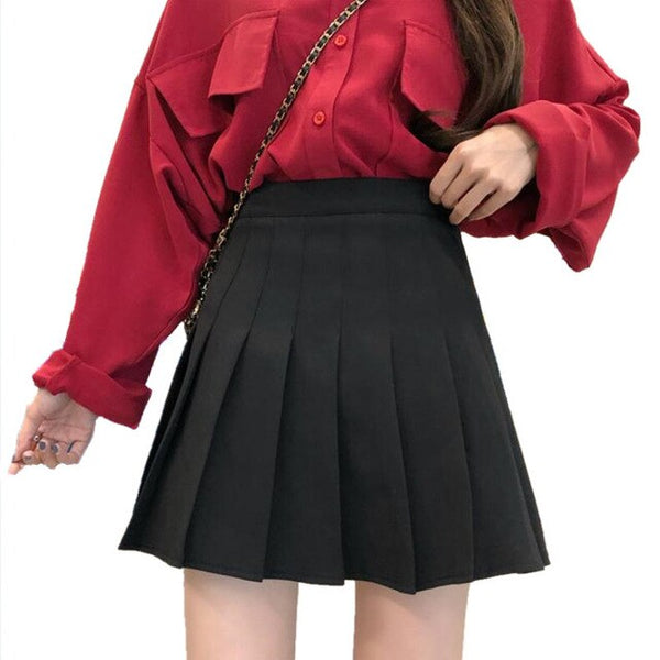 Women Skirt Preppy Style High Waist Pleated