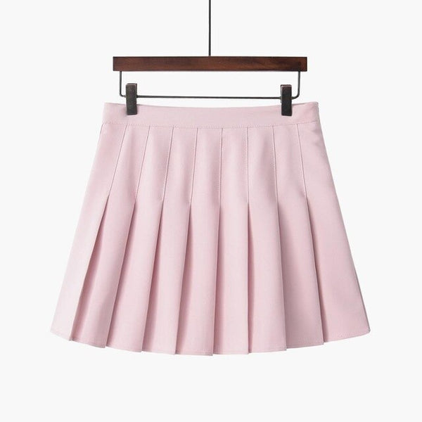 Women Skirt Preppy Style High Waist Pleated