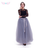 Floor length tulle skirt gray 7 Layers Tulle Skirts Women