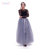 Floor length tulle skirt gray 7 Layers Tulle Skirts Women