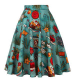 Cherry Printed 1950s Rockabilly Pleated Skirt High