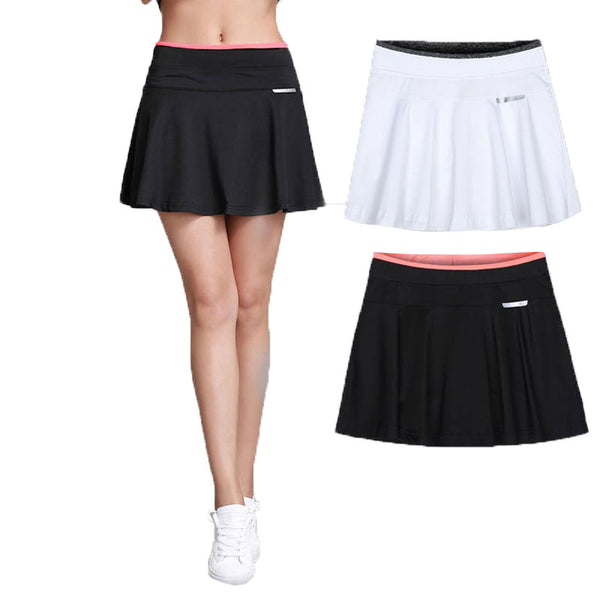 Women Girls Pleated Tennis Skirt With Safety Shorts