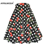 Cherry Printed 1950s Rockabilly Pleated Skirt High